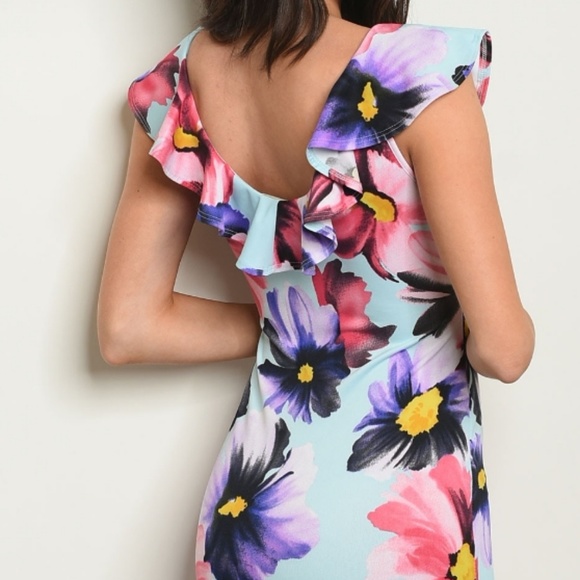 Light Blue Floral Dress - Picture 5 of 5